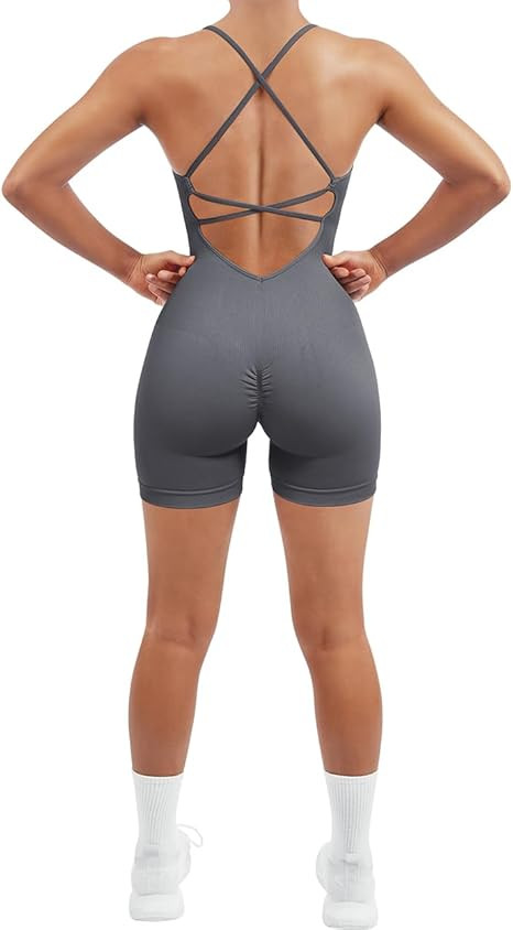 SUUKSESS Women Strappy Romper Seamless Jumpsuit Tummy Control Padded Sports Bra | Amazon (US)