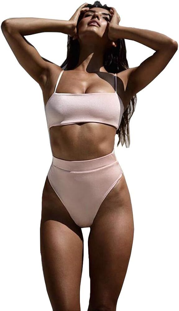 Jeniulet Bikinis High Waisted Bikini Set Sexy Solid Bikini 2 Piece Swimsuit Bathing Suits for Wom... | Amazon (US)