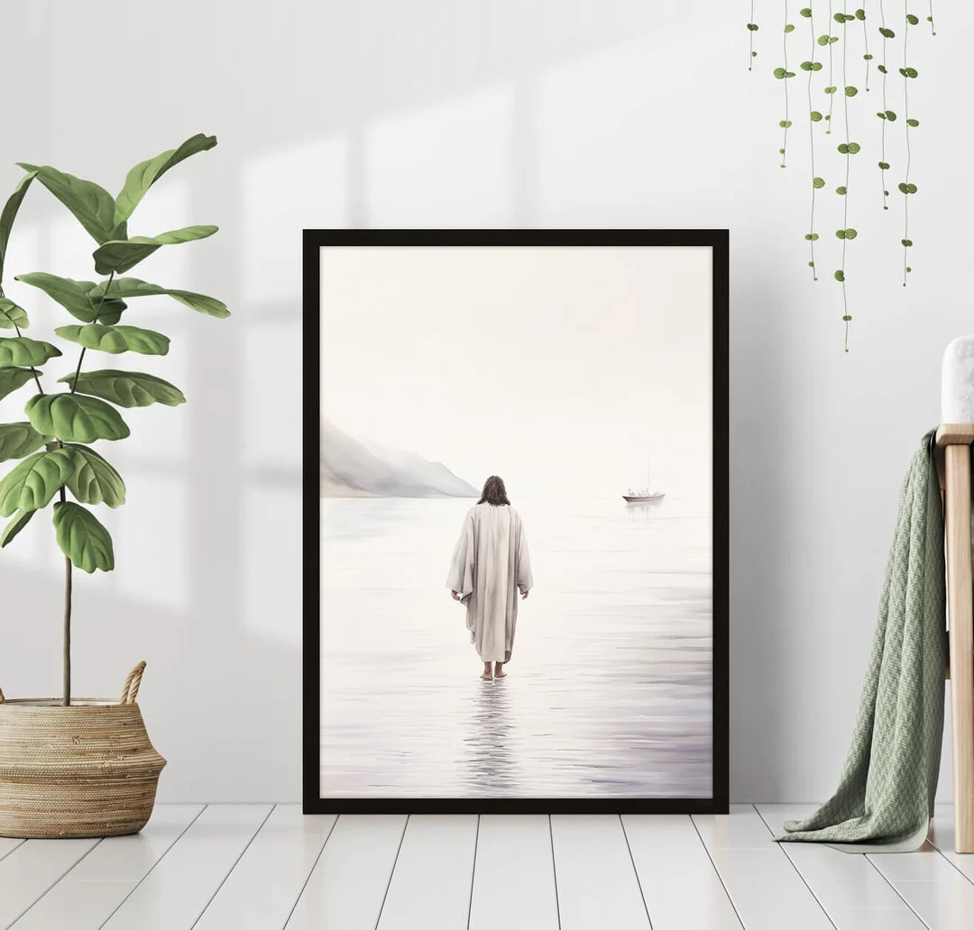 Jesus Walking on Water Poster Painting Print Bible Verse Wall Art Gift Trendy Living Room Home De... | Etsy (US)