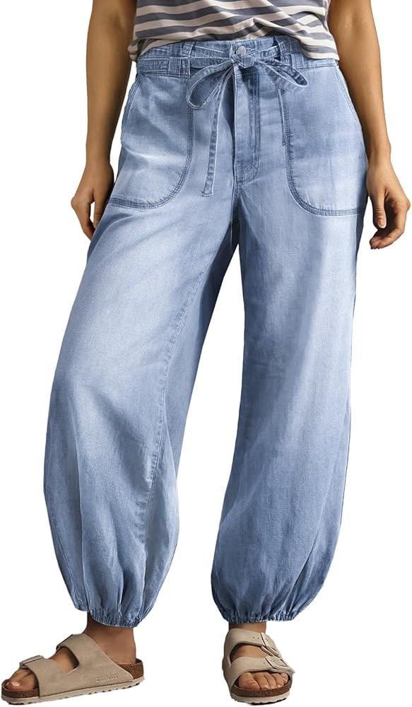 Sidefeel Women's Wide Leg Jeans High Waisted Drawstring Baggy Stretchy Trendy Harem Loose Ankle D... | Amazon (US)