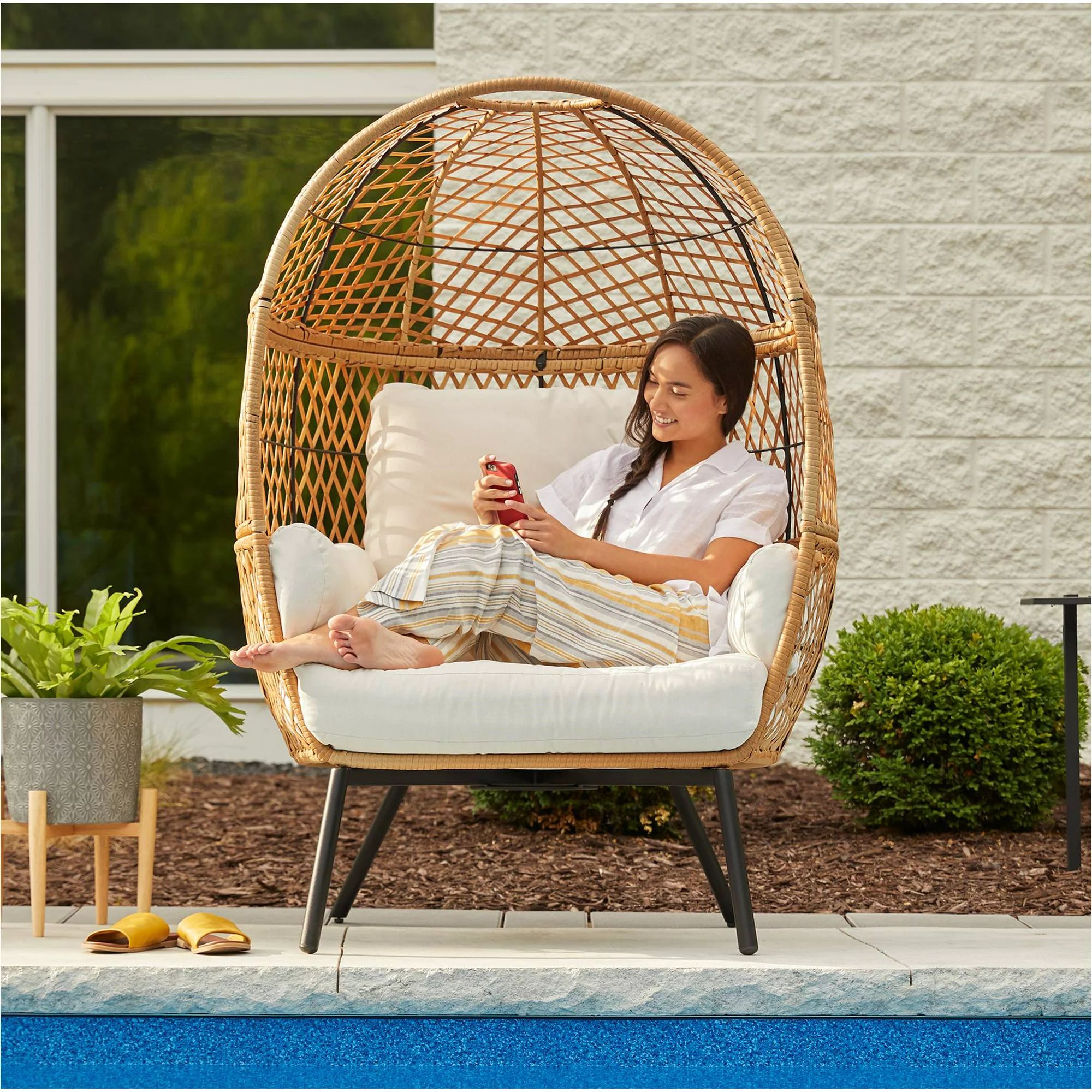 Better Homes and Gardens Ventura Boho Stationary Wicker Egg Chair | Walmart (US)