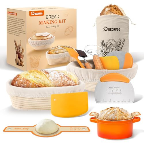 Sourdough Bread Baking Supplies Tools,10 Inch Oval & 9 Inch Round Banneton Bread Proofing Basket Set,Sourdough Starter Kit Gift for Bread Making | Amazon (US)