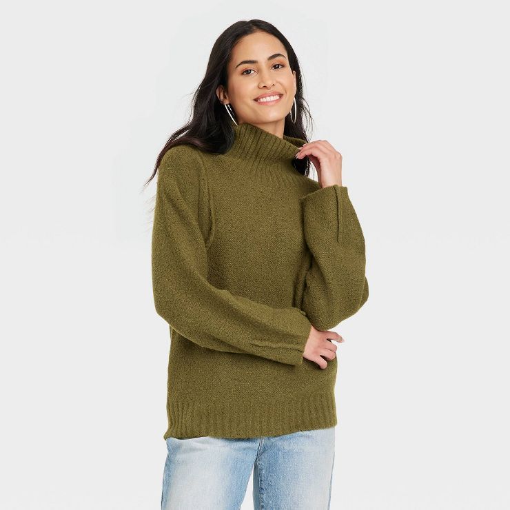 Women&#39;s Mock Turtleneck Seam Front Pullover Sweater - Universal Thread&#8482; Green S | Target