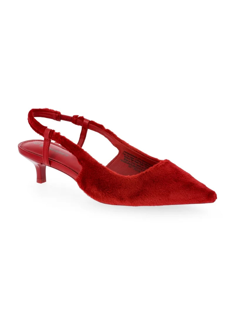 No Boundaries Faux Leather Slingback Kitten Heels, Women's | Walmart (US)