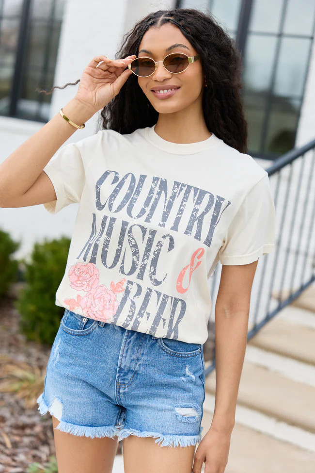 Country Music & Beer Ivory Graphic Tee | Pink Lily