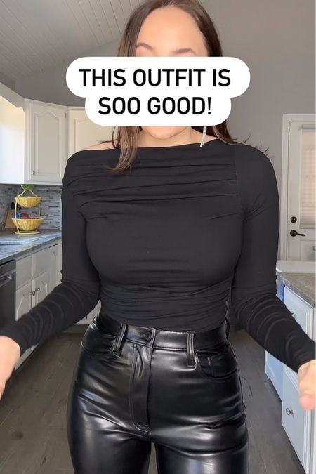 Obsessed with this Amazon top which is so chic and feels so expensive but it’s not! And my fave leather pants are on major sale

Pants - true to size. Wearing reg length (I am 5’3”)

Top - true to size, lots of colors 