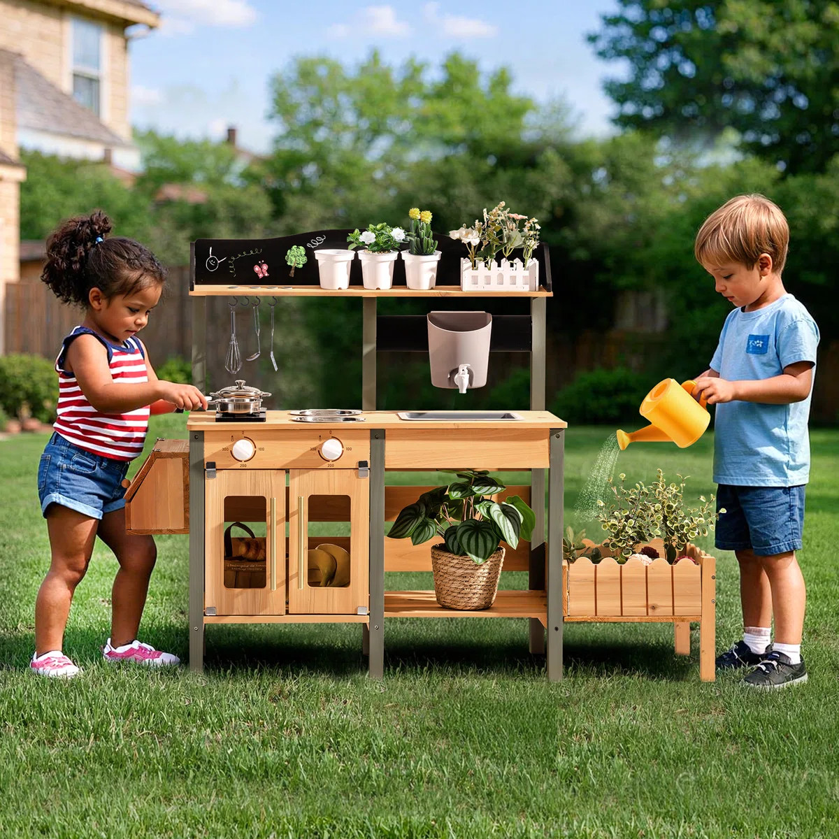 Mud Kitchen With Insect Observation Box & Planter Box, Toddler Play Kitchen | Wayfair North America