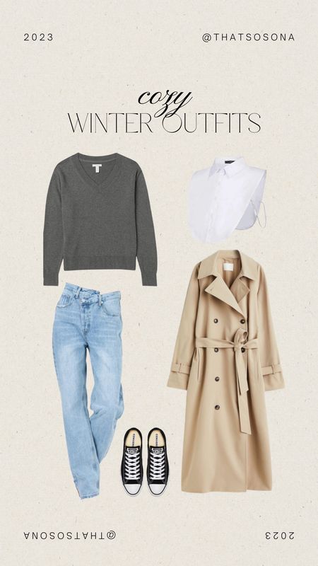 Early spring outfit ideas, trench coats, asymmetrical jeans, grey sweater, white collar, spring outfit ideas 

#LTKunder50 #LTKstyletip #LTKfit