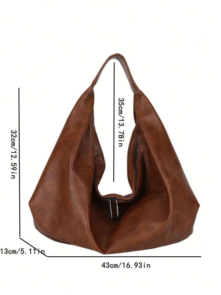 Large Retro Style Hobo Bag Large Capacity PU Tote Bag Women's Casual Shoulder Bag Armpit Bag With... | SHEIN