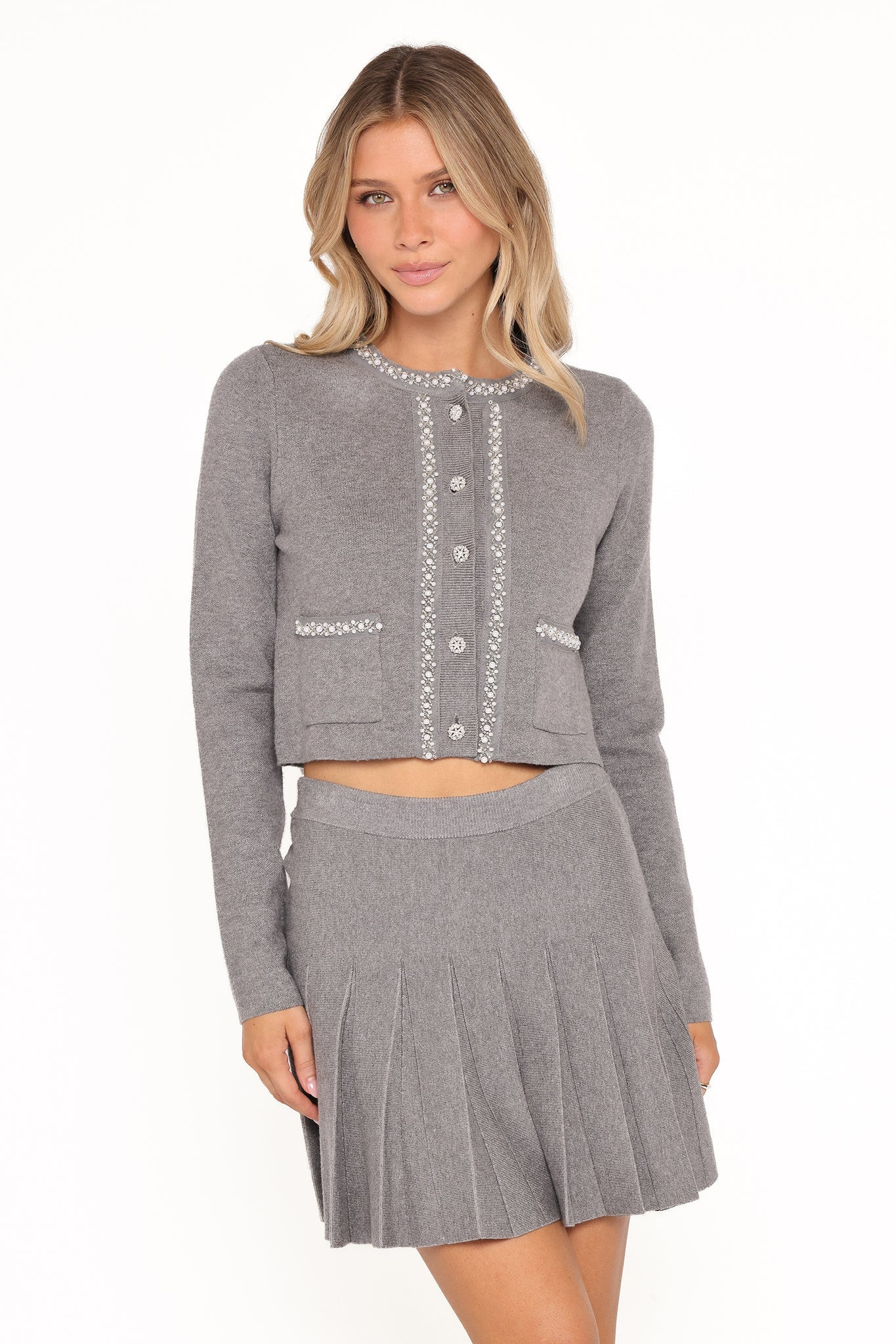 Lumi Pleated Skirt Sweater Set - Grey | Petal & Pup (US)