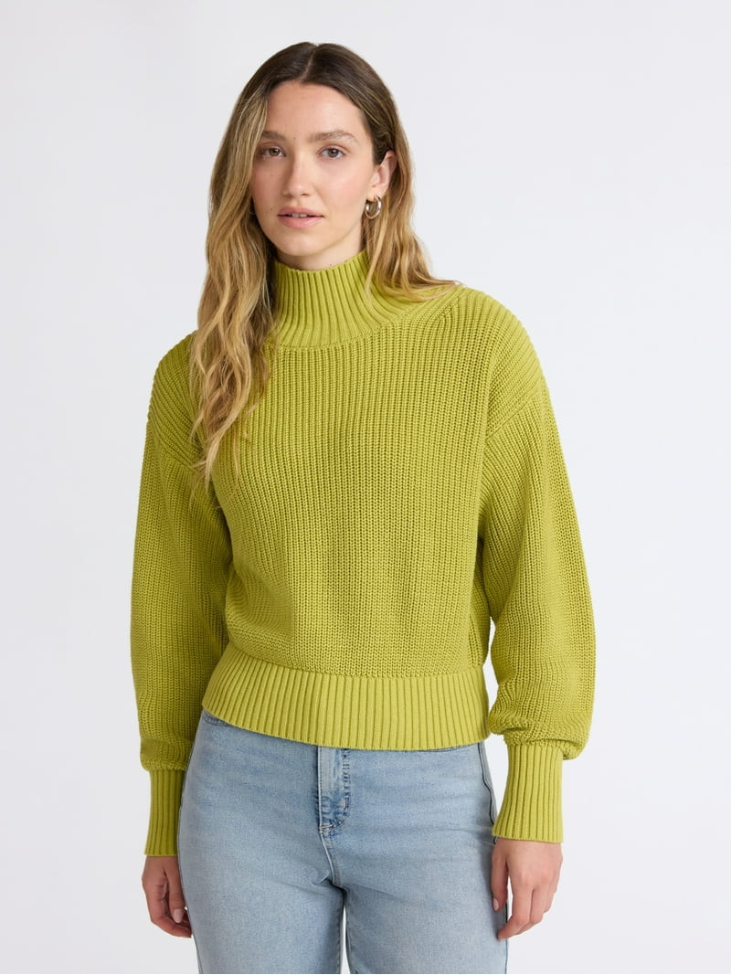 Scoop Women’s Cotton Boxy Ribbed Turtleneck Sweater, Midweight, Size XS-XXL - Walmart.com | Walmart (US)