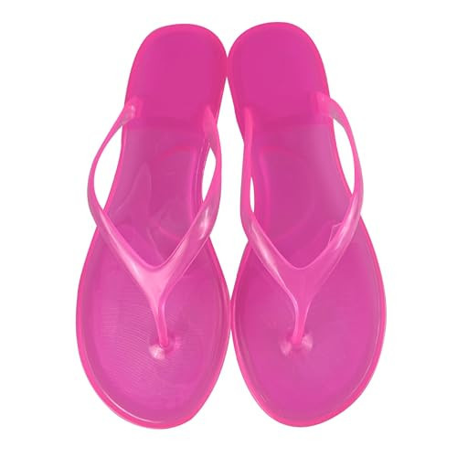 SoundSky Women's Jelly Flip Flops Clear Thong Sandals,Hot Pink,US9.5 | Amazon (US)