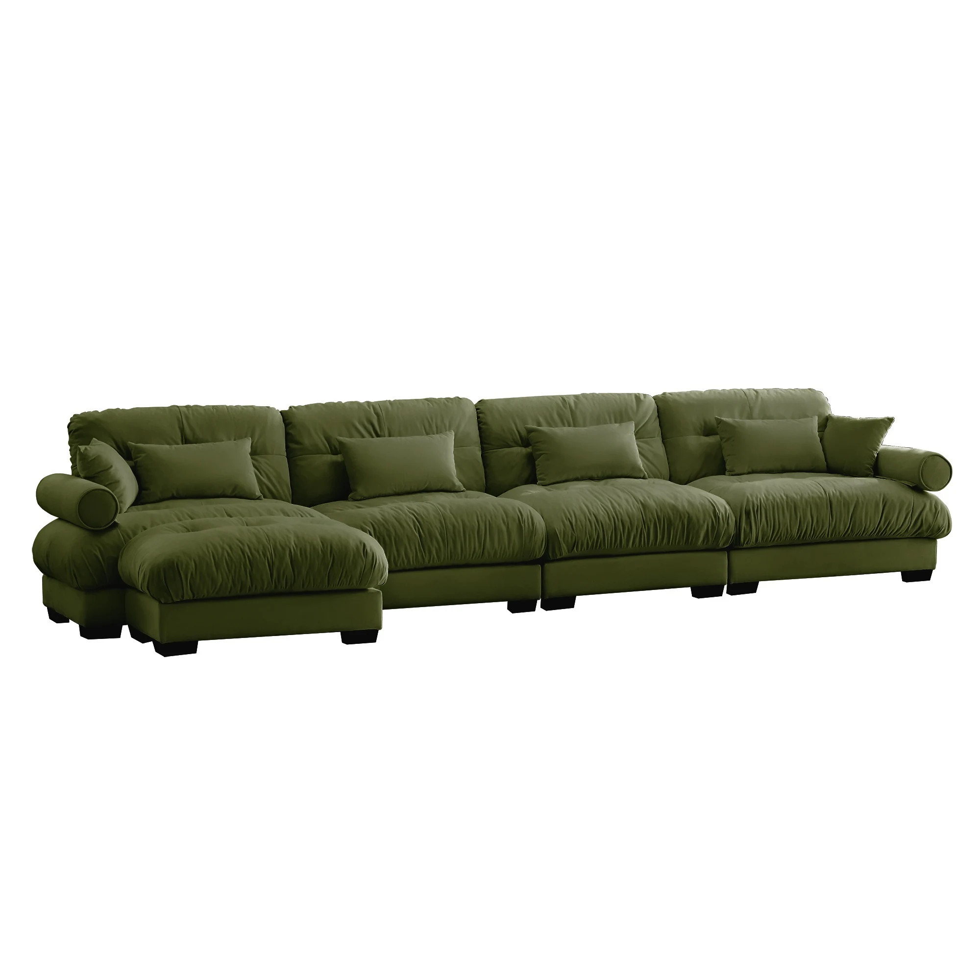Horizons Prime Olive Green Velvet L Shaped Sectional Cloud Sofa with Convertible Deep 4 Seater Modular Couch and Bolstered Armrests Cotton Large | Lowe's