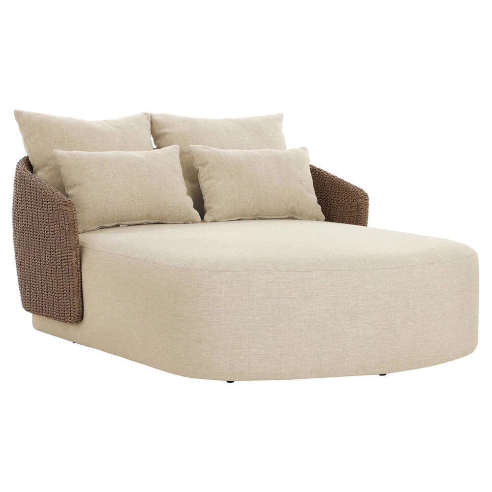 Madelyn Coastal Beach Beige Outdoor Double Chaise | Kathy Kuo Home