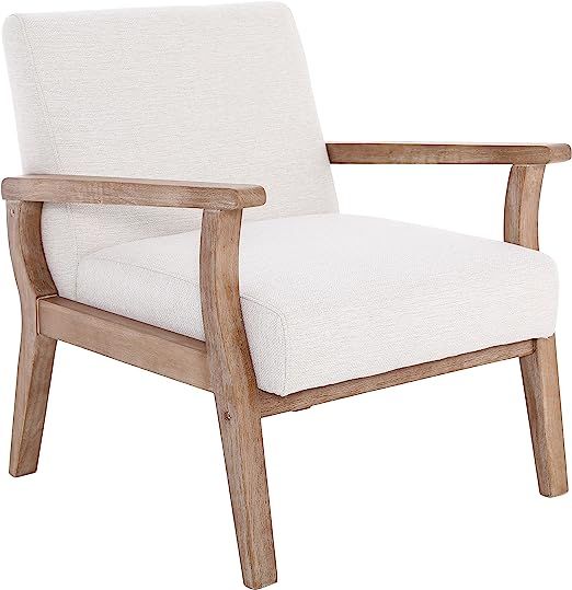Wahson Mid Century Armchair with Wood Frames, White Linen Upholstered Farmhouse Living Room Chair... | Amazon (US)