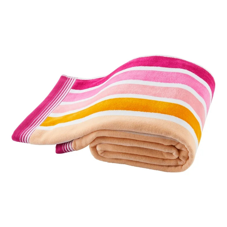 Mainstays Oversized Warm Multicolor Retro-Stripe Yarn-Dyed Cotton-Blend Beach Towel | Walmart (US)