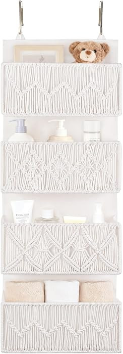 Dahey Over the Door Organizer Macrame Boho Nursery Storage Decor with 4 Large Woven Pockets Close... | Amazon (US)