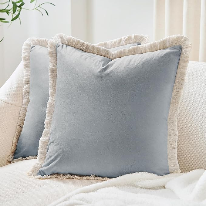 MONDAY MOOSE Decorative Throw Pillow Covers Cushion Cases, Set of 2 Soft Velvet Modern Fringe Tas... | Amazon (US)