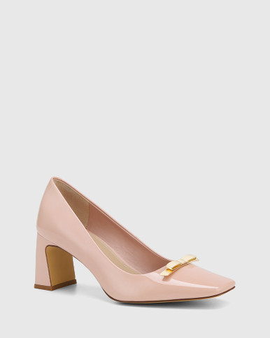 Octavia Blush Patent Leather Block Heel Pump | Wittner