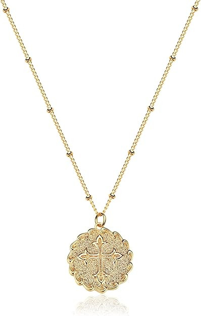 VACRONA Coin Necklace 18k Gold Plated Vintage Textured Medallion Coin Pendant Round Circle Disk D... | Amazon (US)