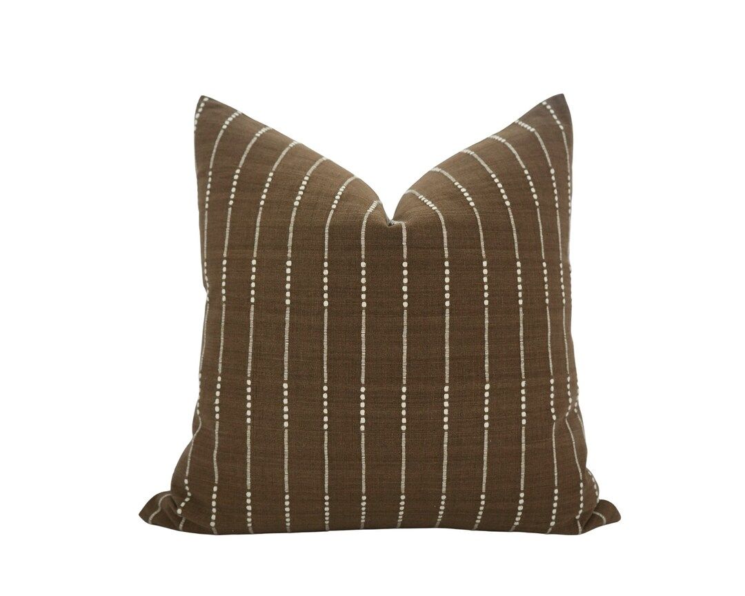 VICTOR Brown Stripe Pillow Cover Dark Brown Pillow Handwoven Stripe Pillow Modern Farmhouse Strip... | Etsy (US)