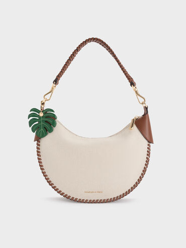 Taupe Blume Canvas Braided Curved Hobo Bag | CHARLES & KEITH | Charles & Keith CA
