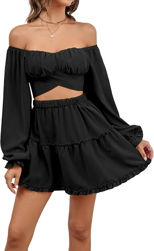 LYANER Women's 2 Piece Outfits Self Tie Knot Crop Top and Mini Skirt Set | Amazon (US)