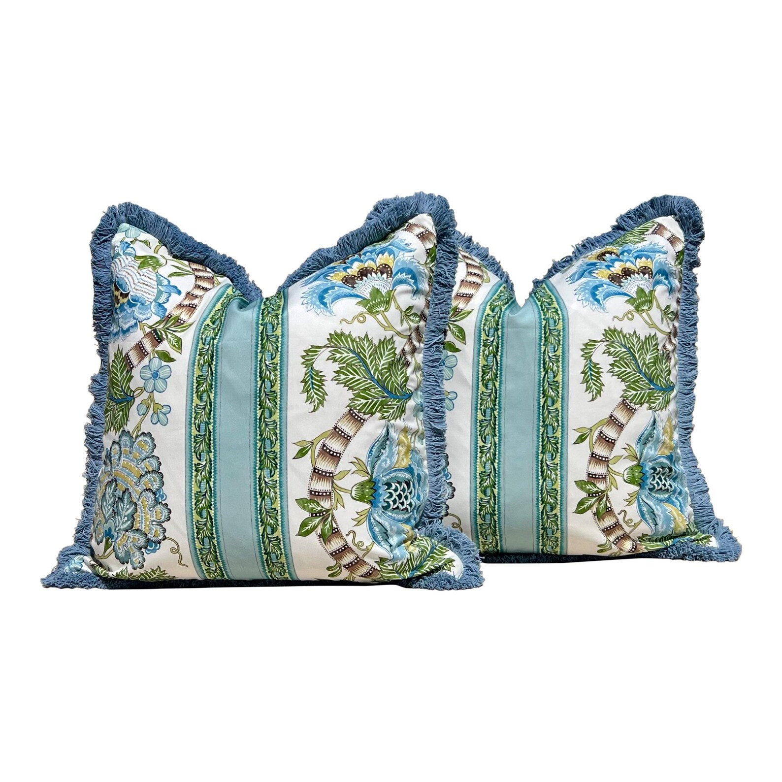 Brunschwig and Fills Lauris Pillow in Aqua and Green With Brush Trim. Floral Designer Cushion Cov... | Etsy (Global)
