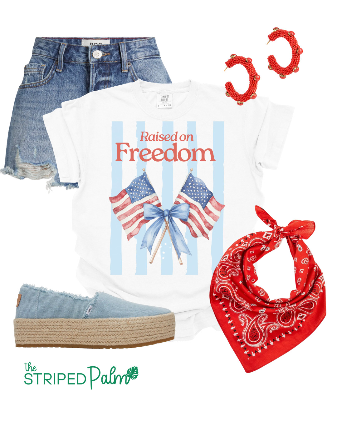 Born to twirl under sparklers and blast Springsteen from the porch, the Raised on Freedom tee is a soft-spoken rebel with a nostalgic heart. Featuring a sweet vintage duo of Americana flags tied with a powder-blue bow — all set against soft cotton candy stripes — this tee feels like a kiss from summers gone by. 🎀🇺🇸

💡 Styling tip: Knot it at the waist, tuck it into vintage jeans, or throw it on over a bikini after the boat ride. 

 #LTKSummerEdit #LTKSeasonal #LTKOver40