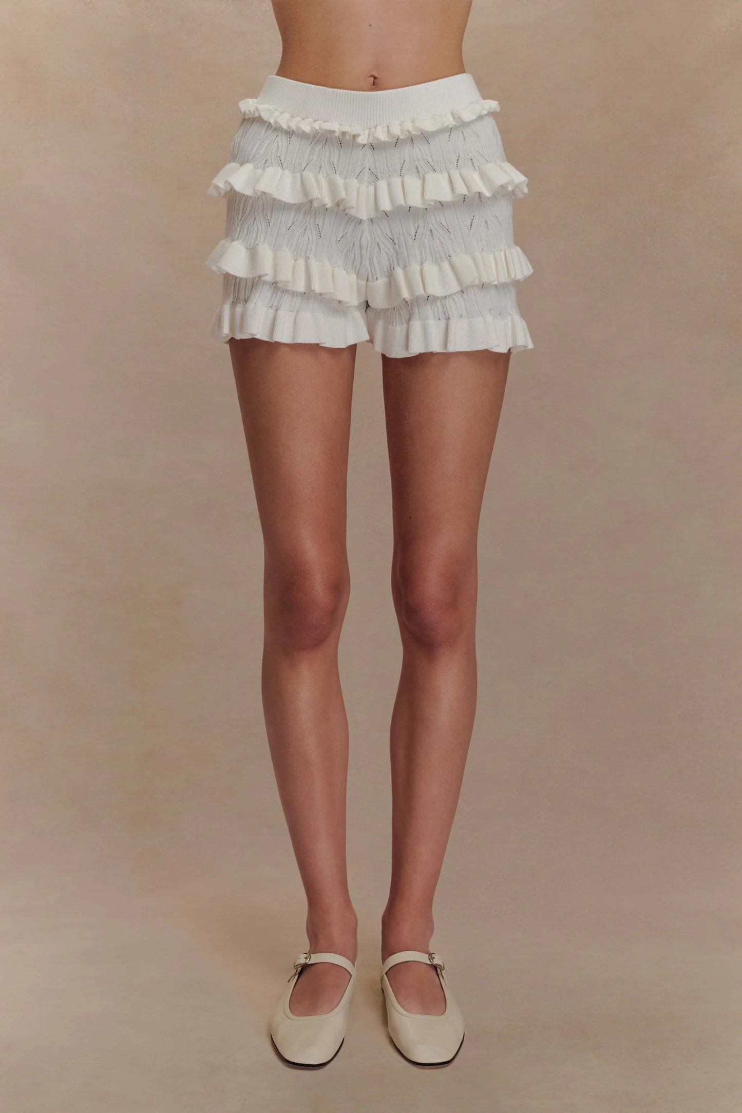 Amy Pointelle Knit Frill Bloomers - Ivory | Meshki UK