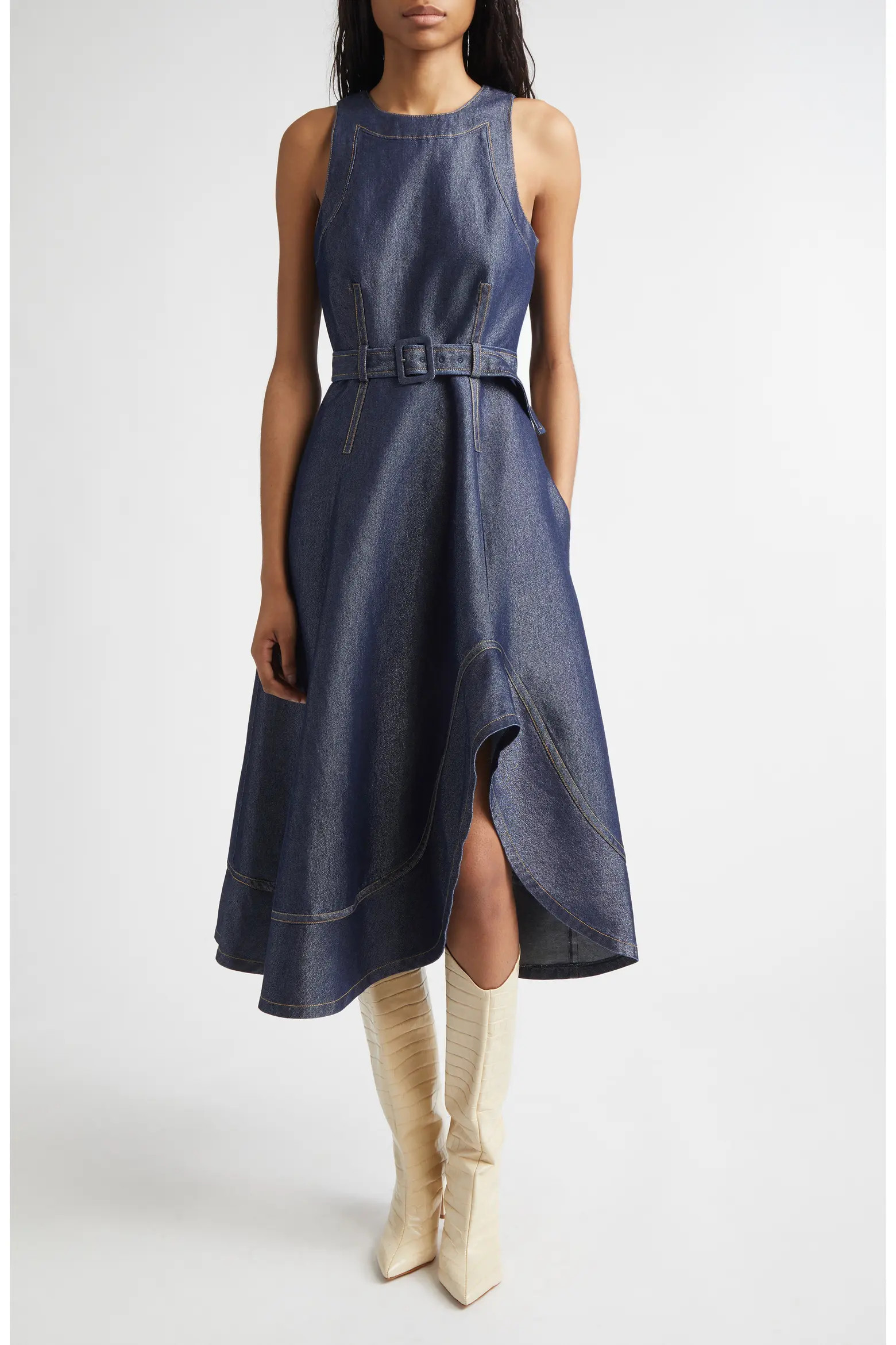 Cinq à Sept Zelda Sleeveless Belted Cotton Blend Denim Dress (Women) | Nordstromrack | Nordstrom Rack