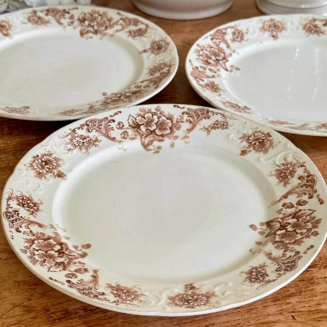 Antique Brown Transferware Plates - Hulme Trilby Pattern - Staffordshire Ironstone Set of 3 - Ets... | Etsy (US)