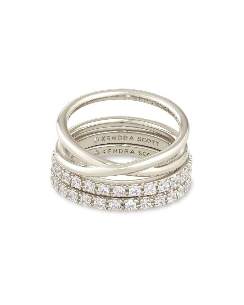 Livy Silver Ring Set of 3 in White Crystal | Kendra Scott | Kendra Scott