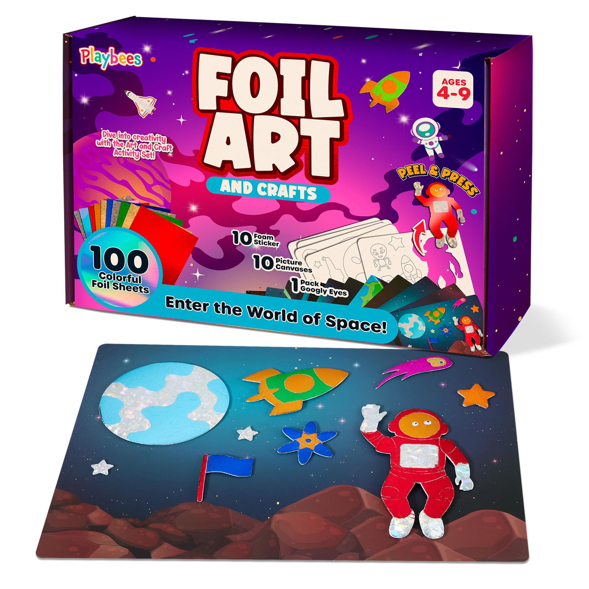 Playbees Foil Art Kit Outer Space - Preschool Arts and Crafts Kit for Kids- No Mess Art for Boys ... | Amazon (US)