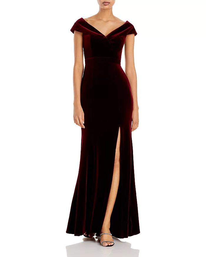 Off-the-Shoulder Fluted Velvet Gown - 100% Exclusive | Bloomingdale's (US)