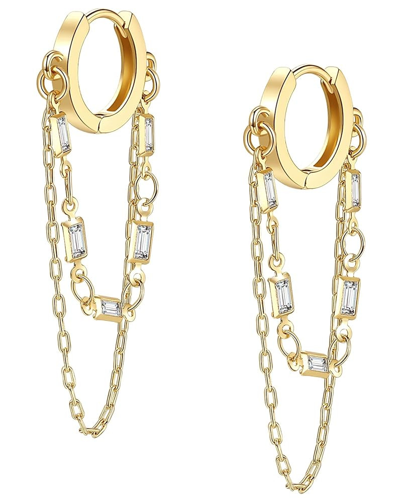 Tassel Chain Small Gold Hoop Dangle Earring For Women Huggie Earring Heart Star CZ 14K Gold Plate... | Amazon (US)