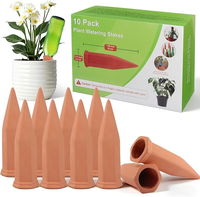 10 Pack Terracotta Watering Spikes, Plant Watering Devices Wine Bottle Automatic Plant Self Water... | Amazon (US)