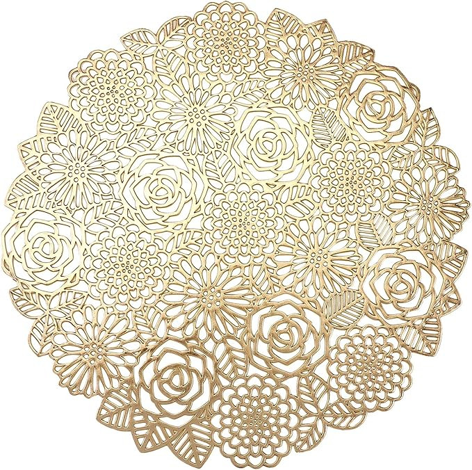 VUDECO Round Gold Placemats Set of 6 Elegant Fancy Charger for Dining Table Holiday Wedding Decor... | Amazon (US)