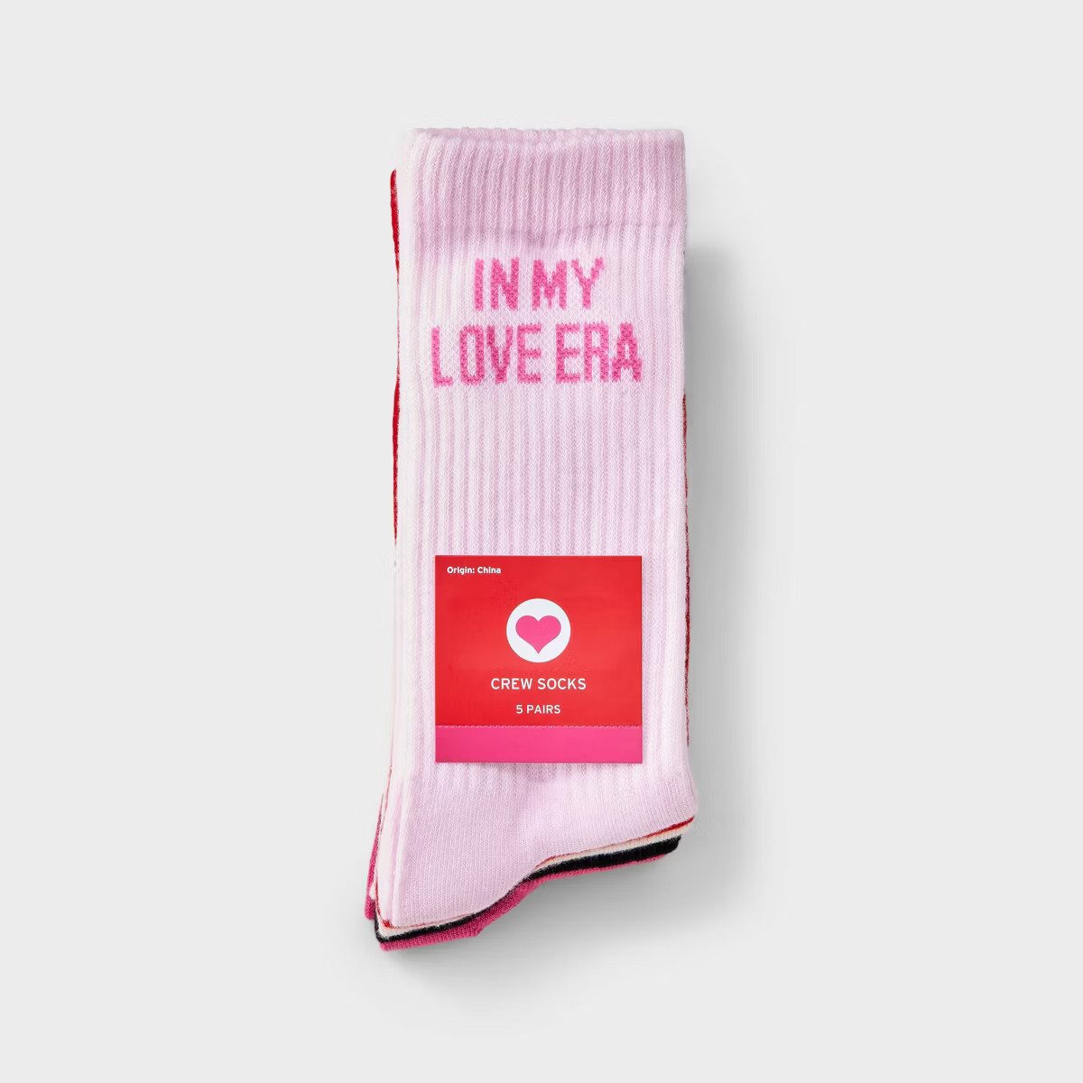 Women's Valentine's Day Ribbed 5pk Crew Socks -  4-10 | Target