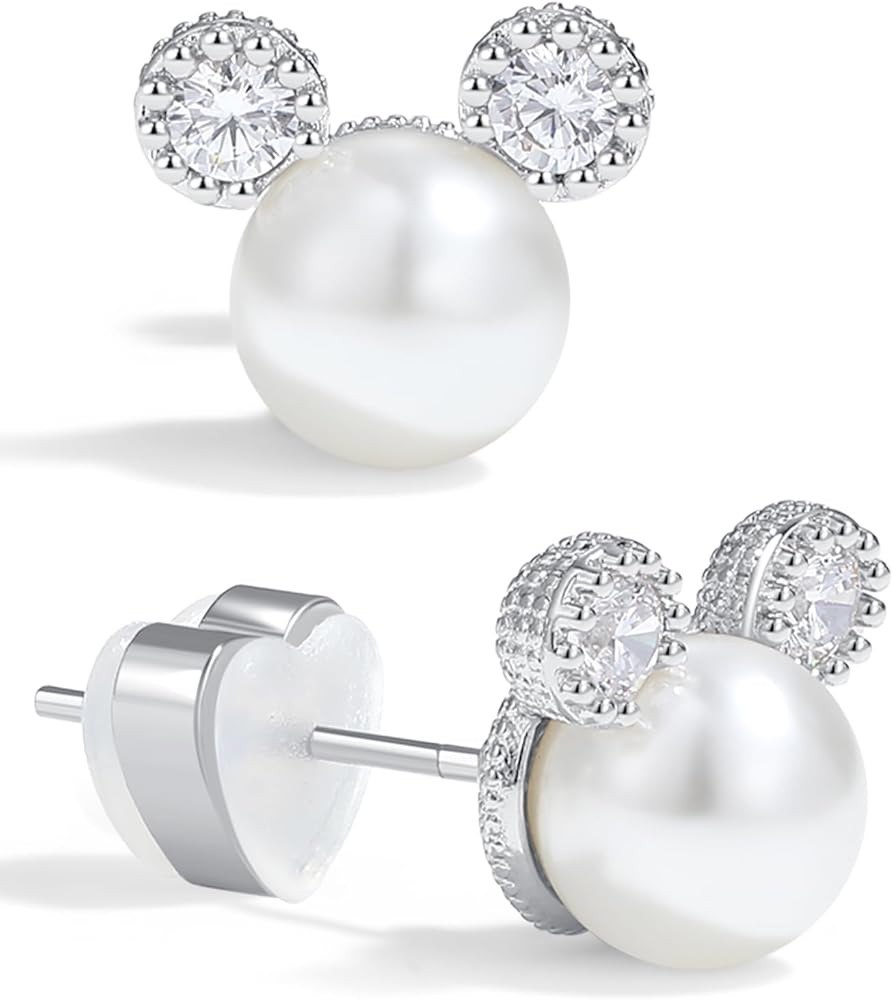 Pearl Earrings for Women Hypoallergenic Sterling Silver Posts Small Mini Mouse Earrings For Girls... | Amazon (US)