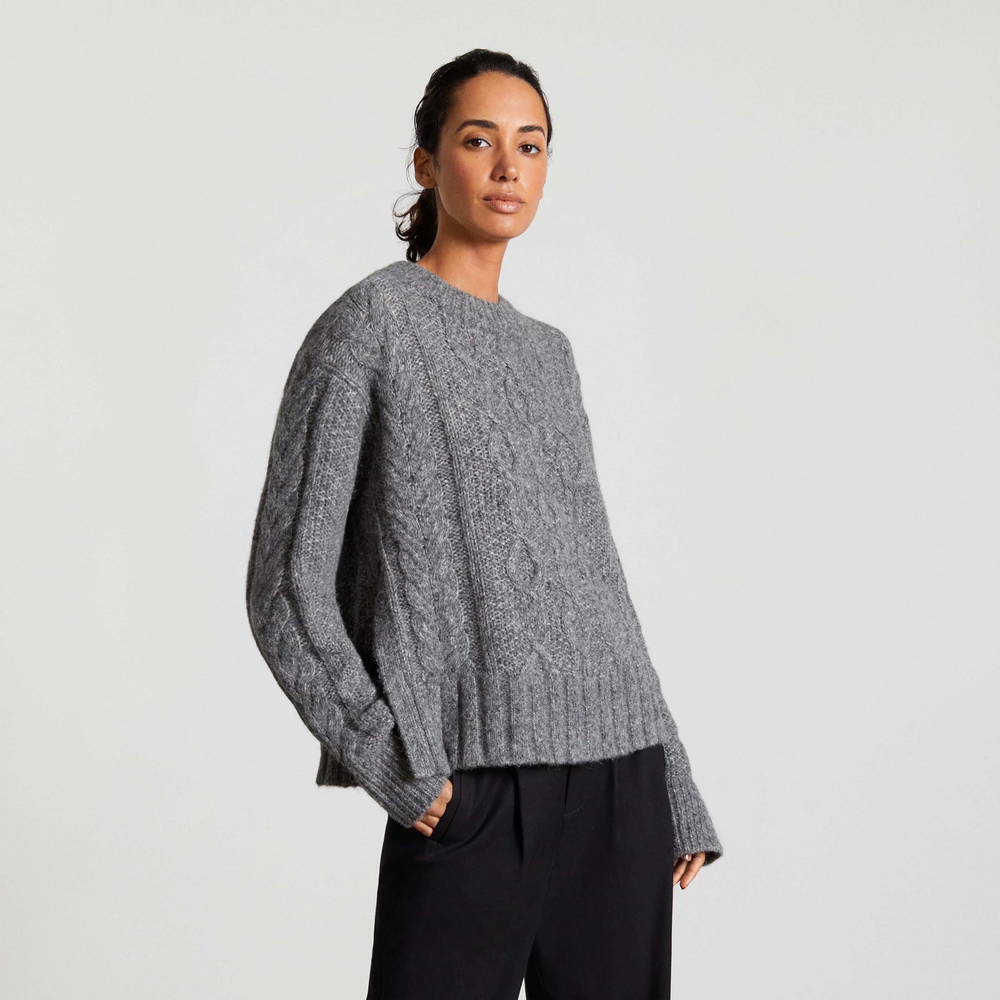 Women's Cloud Cable-Knit Crew Sweater by Everlane in Heathered Charcoal, Size XS | Everlane