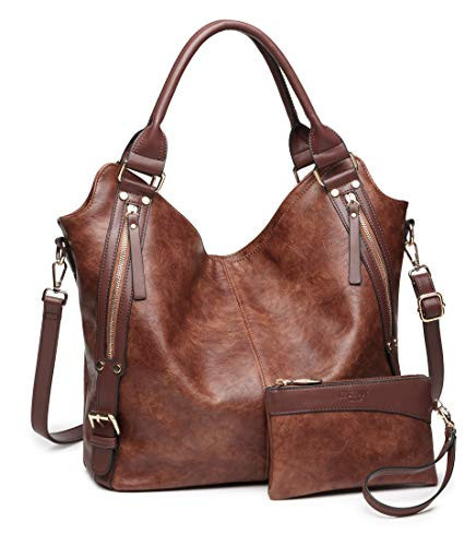 Women Tote Bag Handbags PU Leather Fashion Hobo Shoulder Bags with Adjustable Shoulder Strap, L, Brown | Amazon (US)
