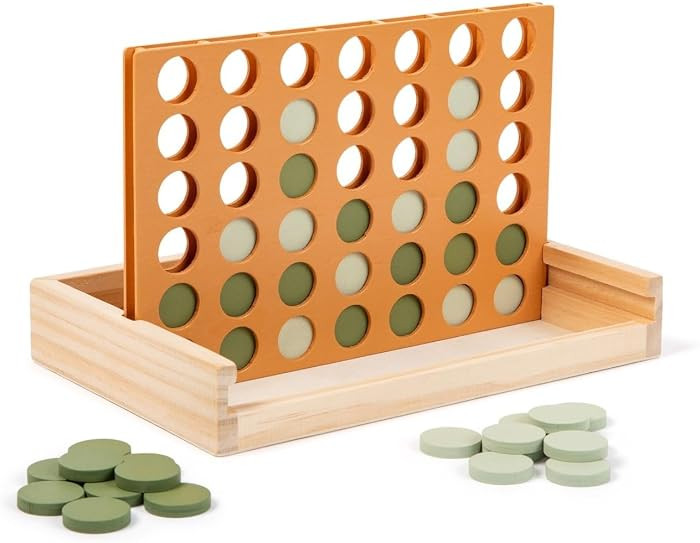 Neutral Wooden Four in a Row Game, Aesthetic Two Player Montessori Travel Board Game for Kids and... | Amazon (US)