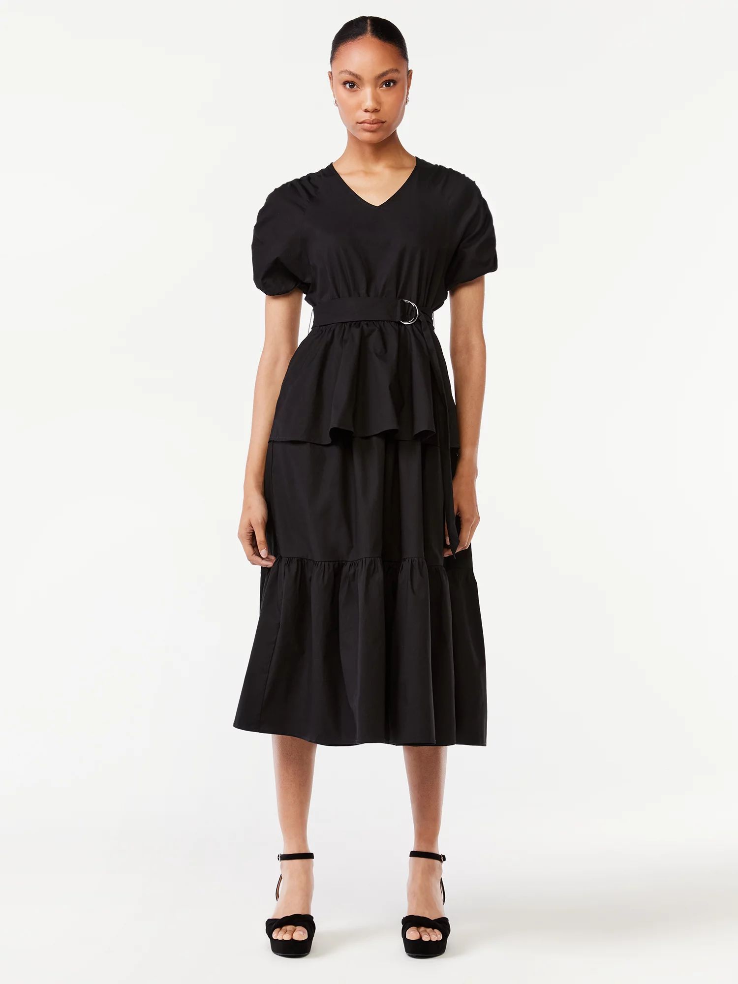 Scoop Women's Midi Dress with Ruched Sleeves | Walmart (US)