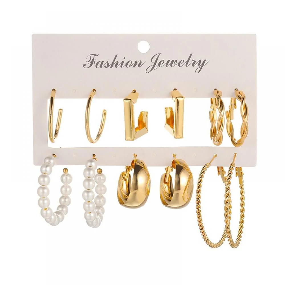 Baywell 6 Pairs Gold Earrings Set for Women Girls, Fashion Pearl Chain Link Stud Drop Dangle Earr... | Walmart (US)