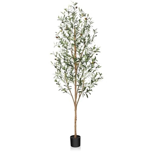 Faux Olive Tree 6ft, Thick Artificial Olive Tree for Indoor with Natural Wood Trunk and Lifelike Fruits, Silk Tall Fake Olive Tree for Home Decor Office Living Room, 1Pcs | Amazon (US)