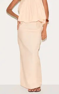 Natural PrettyLittleThing Linen Look A Line Maxi Skirt Co-ord | Boohoo | Boohoo.com (UK & IE)