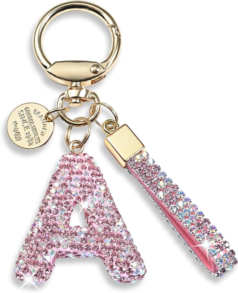 Pink Blue White Initial Letter Keychain Gift for Women Girls Bling Sparkly Cute Backpack Car Key ... | Amazon (US)