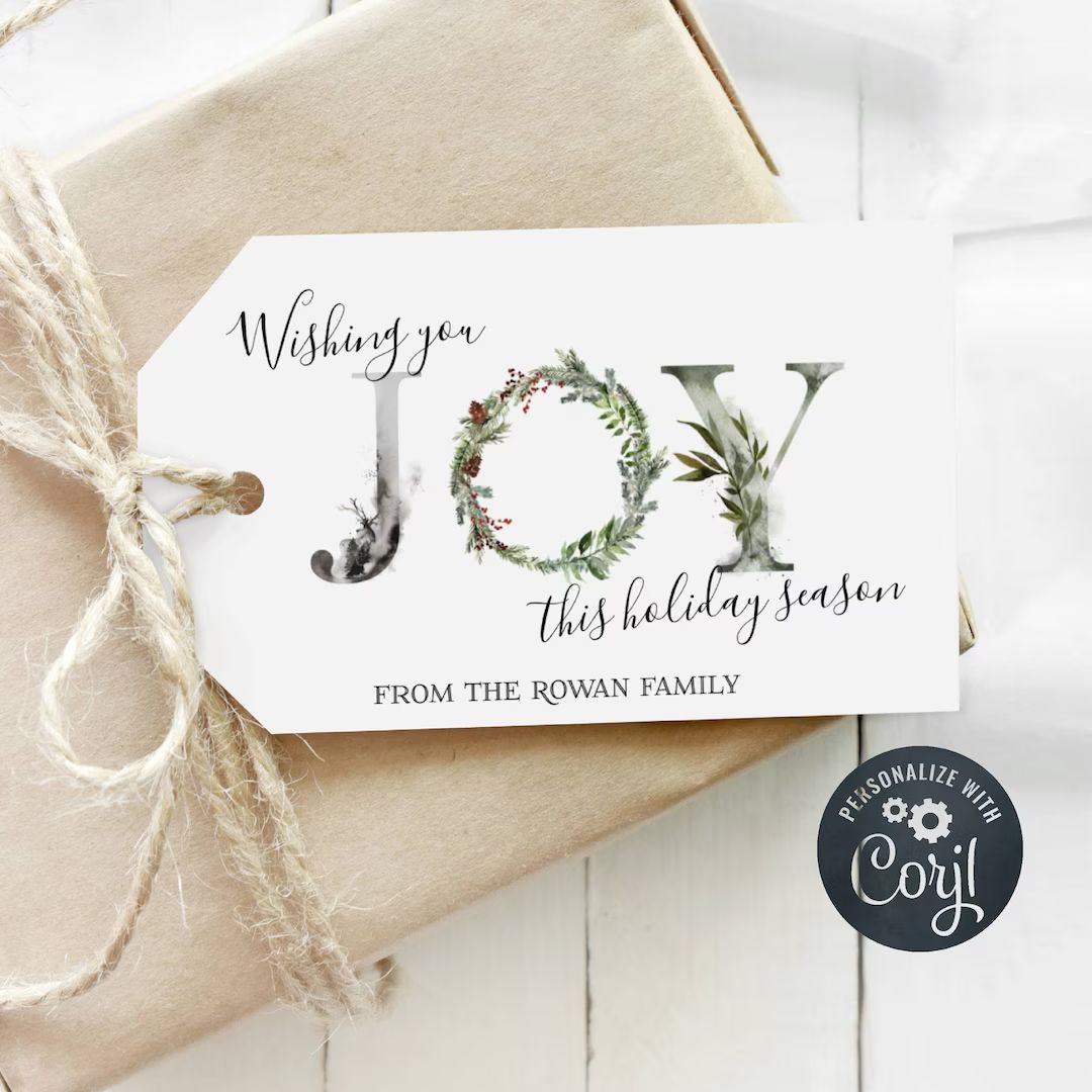 Joy Christmas Gift Tag Template, Printable Holiday Party Favor Tag, Editable Wishing You Joy This... | Etsy (US)