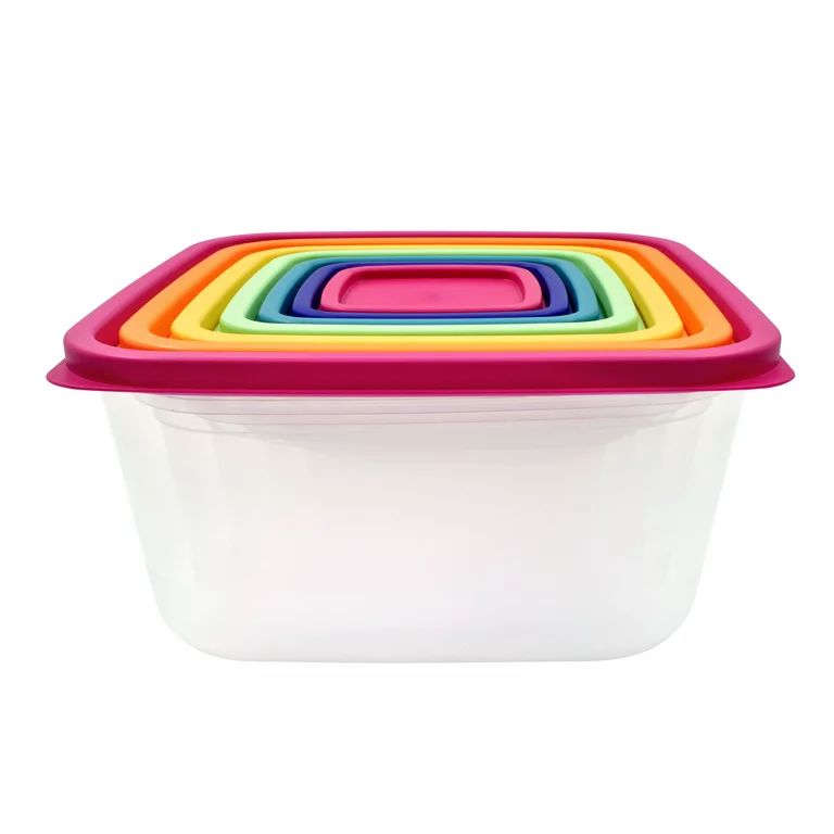 Mainstays 14 Piece Rainbow Plastic Food Storage Set, Pink Rainbow - Walmart.com | Walmart (US)